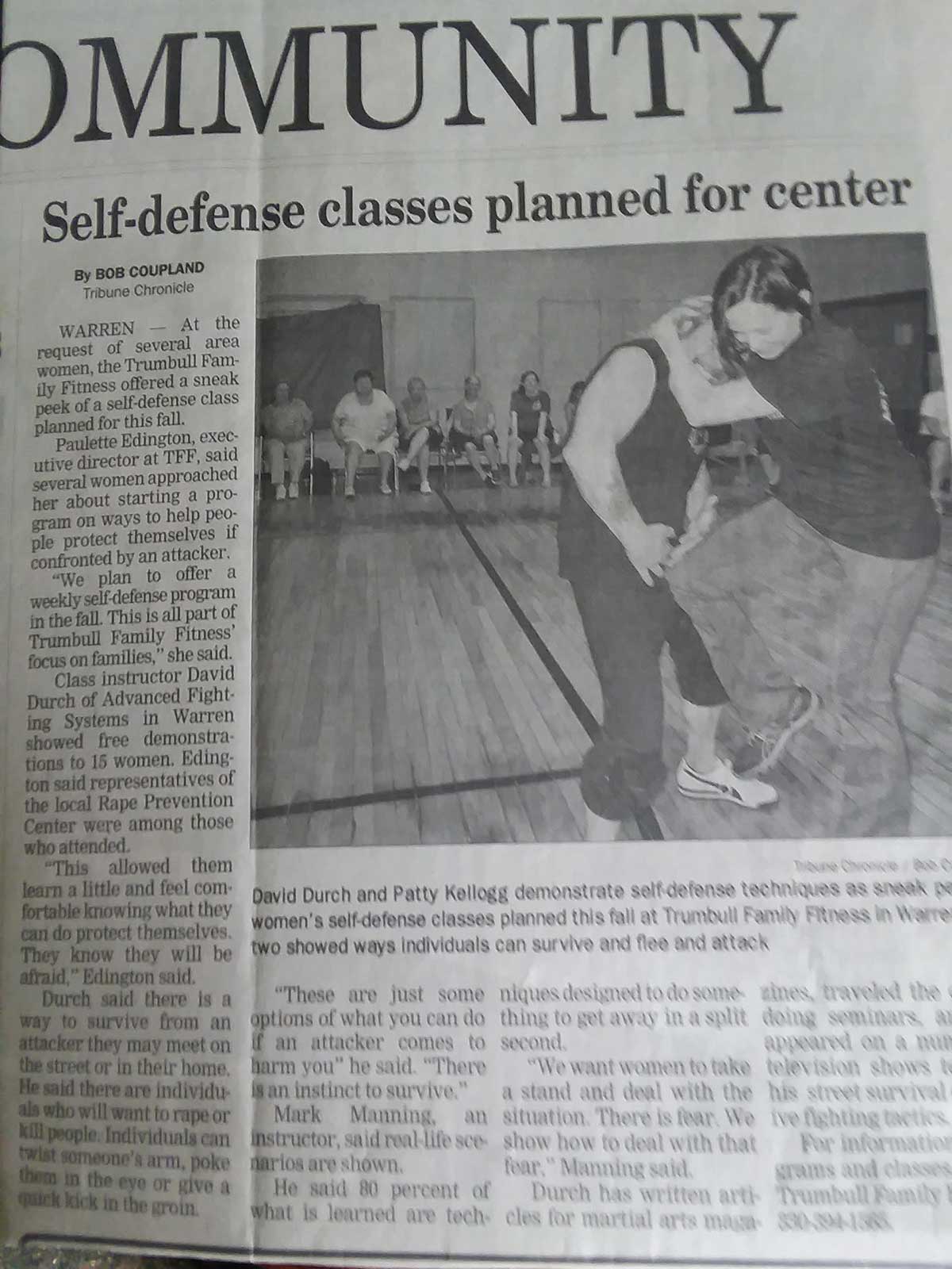 newspaper article for self defense classes